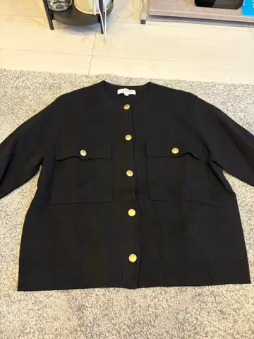 플라스테 PLST 메탈 버튼 크루넥 가디건 블랙 M 골드 버튼