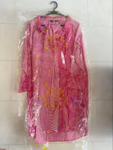 ZARA 핑크 & 화이트 스트라이프 긴팔 셔츠 원피스 M