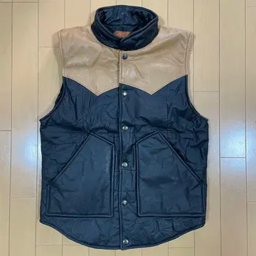 가죽 베스트 절개 디자인 구제 의류 아웃도어 웨스턴 블랙 x 베이지 S