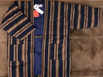 미야타 직물 한텐 아이쵸 블랙 브라운 스트라이프 3L 일본제 좌우 포켓