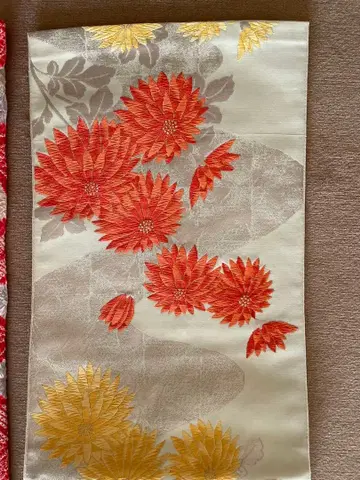 나고야 오비 국화 패턴 오렌지와 옐로우 컬러