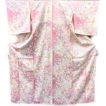 중고품 잡화 단품 순수 실크 핑크 계열 꽃 무늬 코몬 KM-046-25