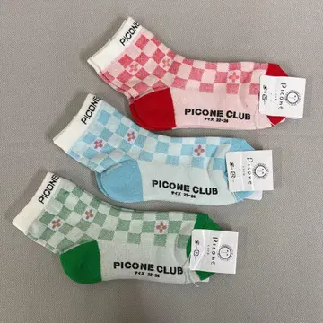 PICONE CLUB 체크 무늬 삭스 22-24 3족 세트