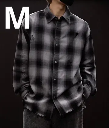 완판 컬러 CLEL 빈티지 디자인 데미지 체크 셔츠 블랙 계열