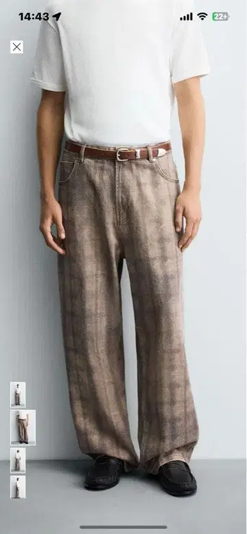 ZARA 배기 핏 청바지 브라운 갈색 체크 팬츠
