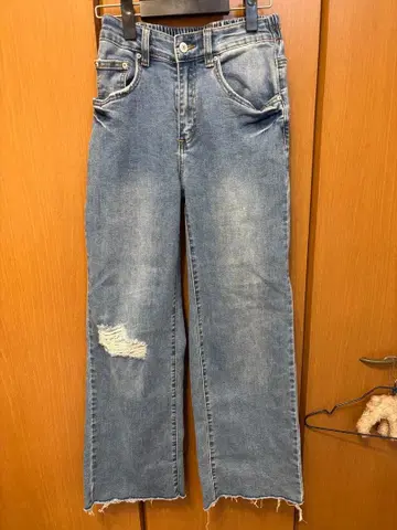 데미지 가공 와이드 데님 팬츠