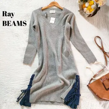 새상품 Ray BEAMS 울 니트 롱 원피스 레이스업