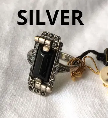 빈티지 마카사이트 오닉스 실버 반지 SILVER