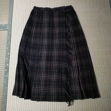 [ MOGA ] 브라운 계열 체크 플리츠 롱 스커트