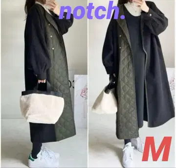노치. 아지메 퀼팅 배색 코트 M 다크 그레이