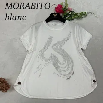 J885 새상품급 M 모라비토 블랑 로고 자수 티셔츠 화이트 여성용