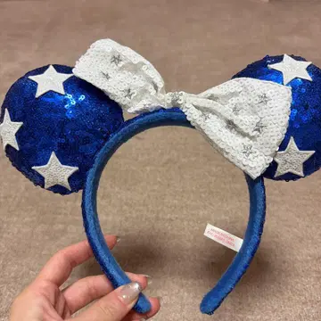 미니 마우스 귀 머리띠 파란 스팽글
