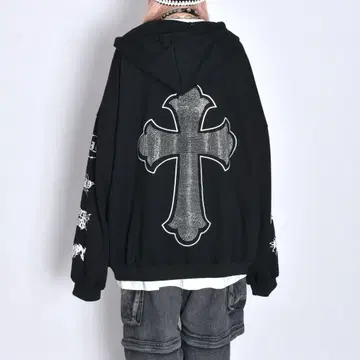 VOLCAN&APHRODITE 백 큐빅 크로스 ZIP 후드티