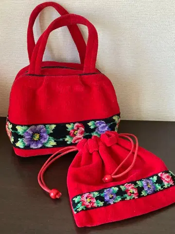 FEILER 페이러 아네모네 패턴 백 파우치 예쁜 레드 2종 세트