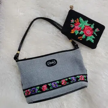 FELLER 그레이 꽃무늬 핸드백 파우치 포함