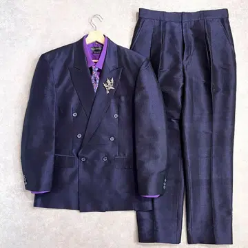 90s 빈티지 더블 수트 셋업 성인식 네이비 x 퍼플