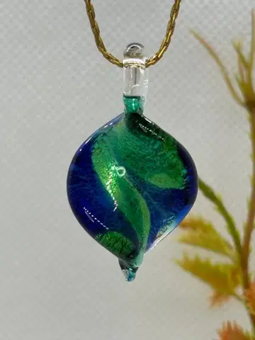 파랑과 그린 유리 펜던트 목걸이(1072)