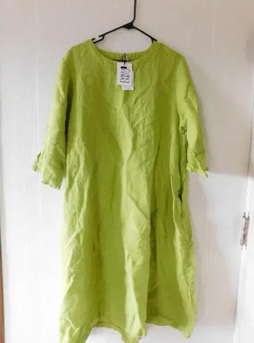 [새상품] DavoDavo 린넨 100% 7부 소매 원피스 그린