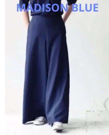 매디슨 블루 네이비 와이드 팬츠 울