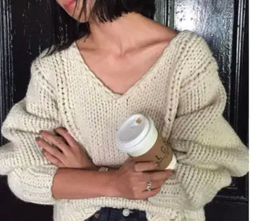 TODAYFUL 두툼 아이보리 V넥 핸드 니트 F