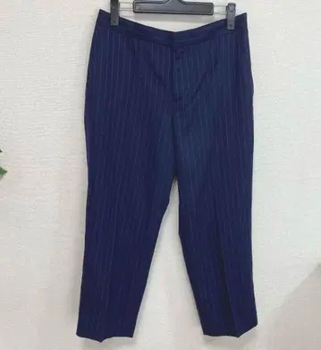 Deux cle 8부 기장 테이퍼드 팬츠 스트라이프 울 네이비 L 새상품