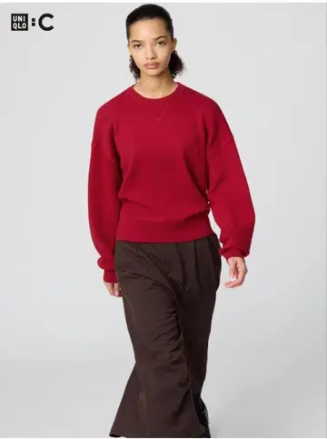 UNIQLO 오버 사이즈 크루넥 맨투맨 레드