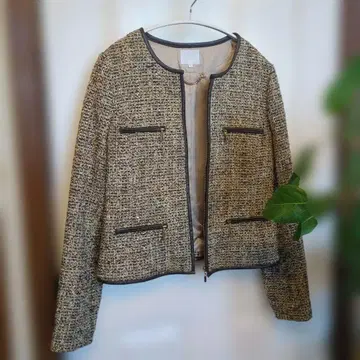 자유구 40size 노카라 트위드 자켓