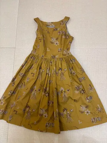 하와이안 패턴 슬리브리스 원피스 M