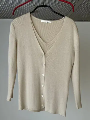 [ ANAYI ] 베이지 리브 7부 소매 가디건
