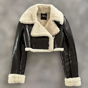 자라 인조 가죽 무스탕 숏 기장 보아 더블 라이더스 브라운