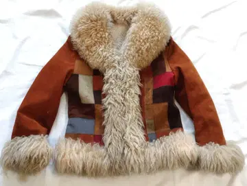 빈티지 패치워크 스웨이드 자켓 셰어링 무스탕 70's