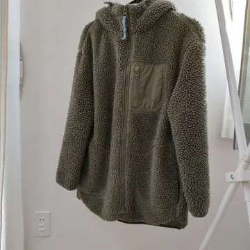 에이치앤엠 H&M 보아 자켓 후드 부착 올리브