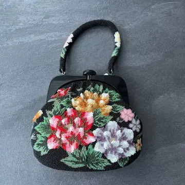 꽃무늬 비즈 자수 일본 의류용 백 [블랙 계열] 새상품