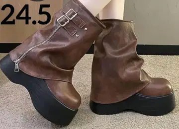 대특가 트렌드 통굽 커버 부츠 24.5cm 브라운 한국 헤이세이