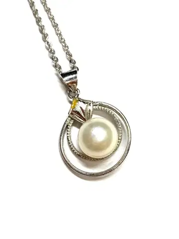 MIKIMOTO 실버 펄 원형 펜던트 목걸이