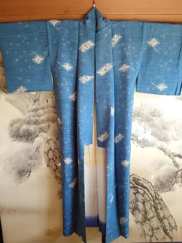 [ 빈티지 ] 블루 계열 순수 실크 코몬 이중 기모노