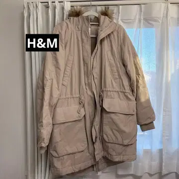 H&M 베이지 퍼 후드 다운 자켓