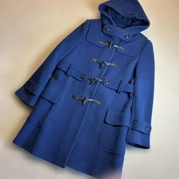 다크 블루 후드 부착 더플 코트 새상품급