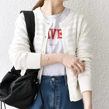 쉽스 메쉬 보더 크루넥 가디건 니트 가디건