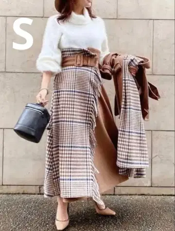 에이미 이스트 월 프린지 랩 플레어 스커트 하이웨스트 울 혼방 S