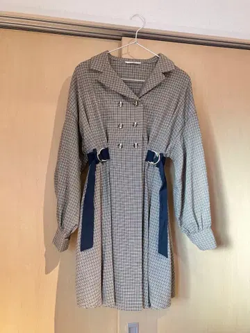 REDYAZEL 체크 더블 버튼 미니 셔츠 원피스