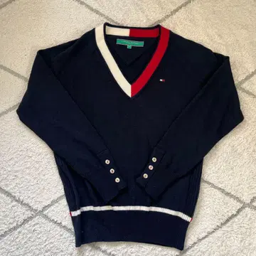 TOMMY HILFIGER 네이비 V넥 스웨터 M