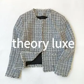 새상품급 띠어리 럭스 노카라 자켓 라메 트위드 프린지 세레모니