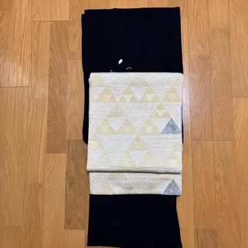 명품 와나츠무기 비늘 문양 금실 베이지 육통 후쿠로 오비 세미 포멀