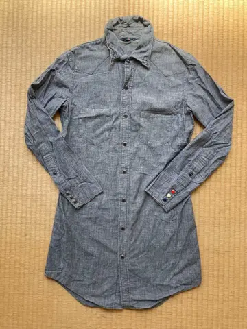 45R 코튼 긴팔 롱 셔츠 네이비 나염 인디고