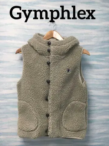 [ 짐플렉스 ] M 사이즈 베이지 보아 베스트 후드 포켓 부착