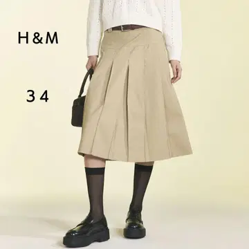 택 포함 새상품 에이치앤엠 34 베이지 벨티드 플리츠 스커트