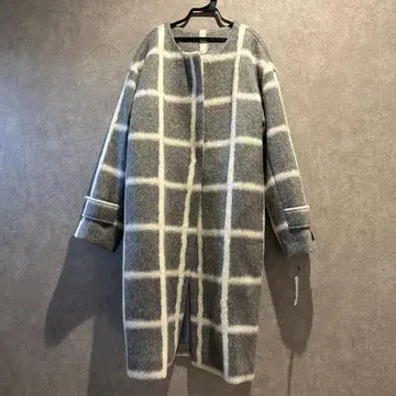 ATELIER SIX 이탈리아제 원단 모헤어 체크 노카라 롱 코트