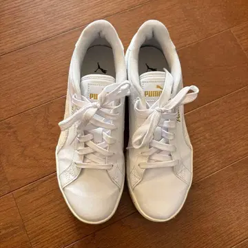 푸마 화이트 스니커즈 골드 로고