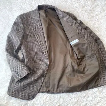 테일러드 자켓 글렌체크 브라운 알파카 모헤어 울